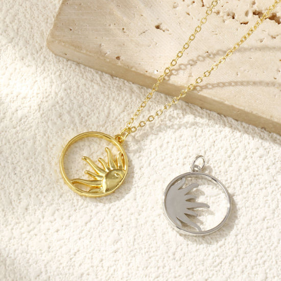 Immagine di 2 Pz Ottone Galassia Ciondoli Multicolore Tondo Sole Filigrana 24mm x 19mm