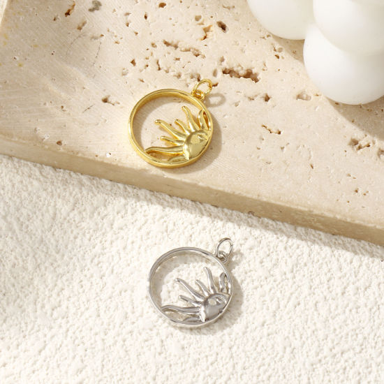 Immagine di 2 Pz Ottone Galassia Ciondoli Multicolore Tondo Sole Filigrana 24mm x 19mm