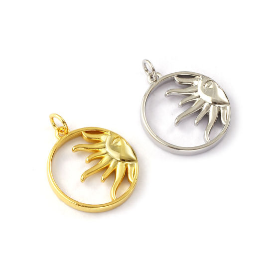 Immagine di 2 Pz Ottone Galassia Ciondoli Multicolore Tondo Sole Filigrana 24mm x 19mm