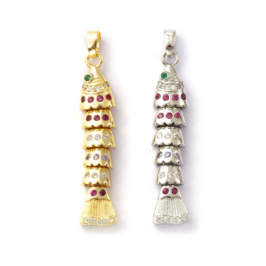 Изображение 1 ШТ Латунь Морские Украшения Подвески Разноцветный Рыба подвижный Разноцветный Искусственный Циркон 4.1см x 0.8см