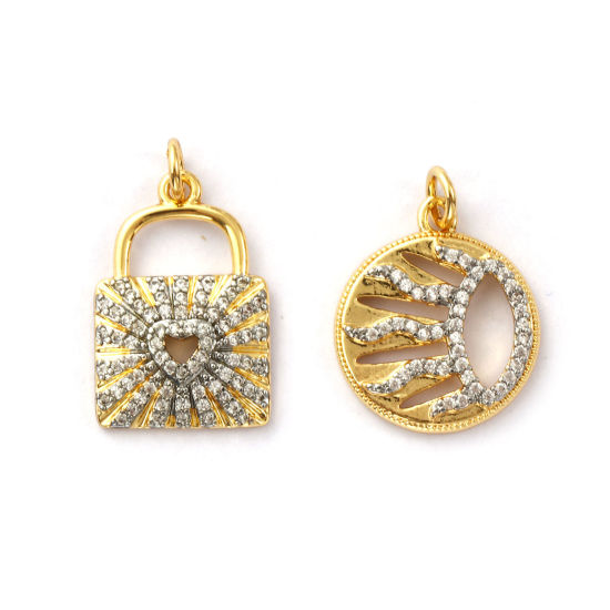 Изображение 1 ШТ Латунь галактика Подвески 18K позолоченный & Платиновым покрытием Двухцветный Прозрачный Искусственный Циркон