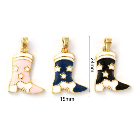 Изображение 2 ШТ Латунь Западный ковбой Подвески 18K позолоченный С Эмалью Ботинок Звезда 24мм x 15мм