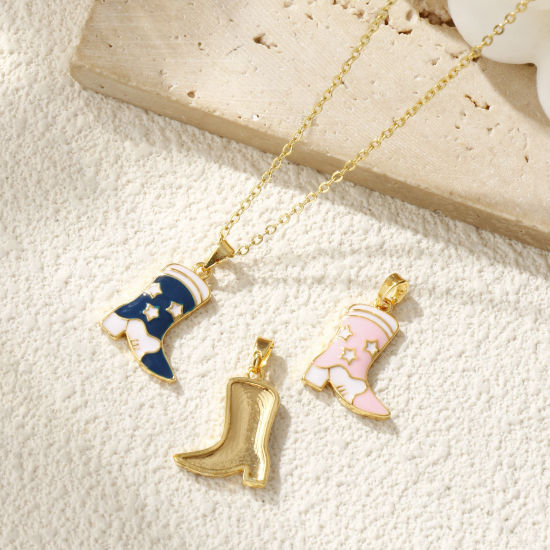 Изображение 2 ШТ Латунь Западный ковбой Подвески 18K позолоченный С Эмалью Ботинок Звезда 24мм x 15мм