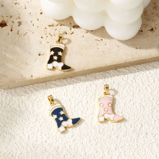 Изображение 2 ШТ Латунь Западный ковбой Подвески 18K позолоченный С Эмалью Ботинок Звезда 24мм x 15мм