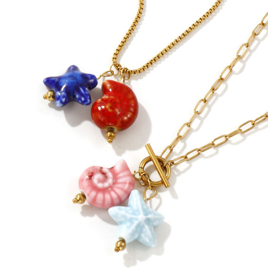 18K Real Gold Plated Pendant Charm Necklace, 304 Stainless Steel & Ceramic For Women, 3D, Ocean Jewelry Sweet & Cute Gift, Eco-friendly PVD Vacuum Plating の画像