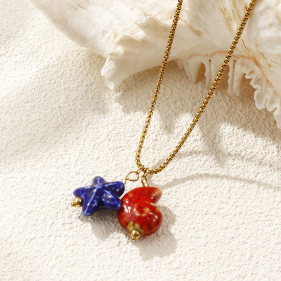 18K Real Gold Plated Pendant Charm Necklace, 304 Stainless Steel & Ceramic For Women, 3D, Ocean Jewelry Sweet & Cute Gift, Eco-friendly PVD Vacuum Plating の画像