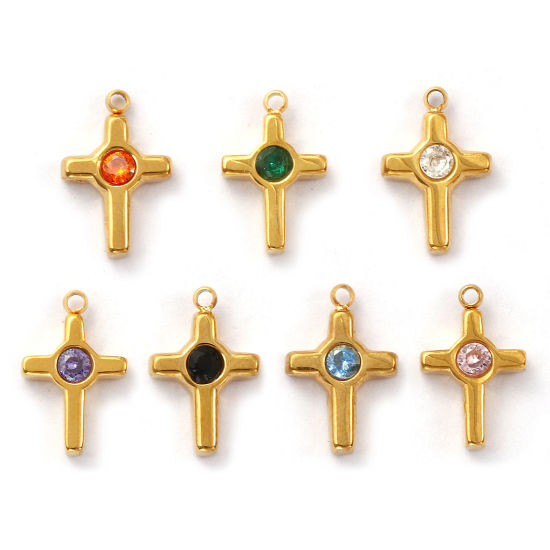 Изображение 1 ШТ вакуумное покрытие 304 Из Нержавеющей Стали Горный Хрусталь религия Подвески Позолоченный Крест 13мм x 8мм