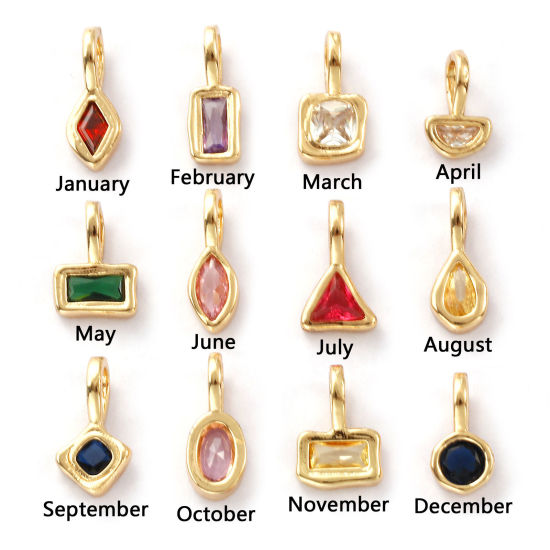Изображение 2 ШТ Экологичный Латунь+ Искусственный Циркон Камень рождения Подвески 14K настоящее золото с покрытием геометрический