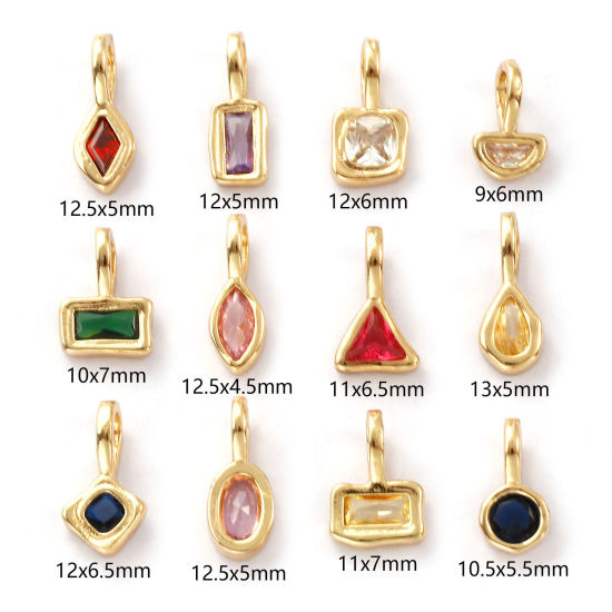Изображение 2 ШТ Экологичный Латунь+ Искусственный Циркон Камень рождения Подвески 14K настоящее золото с покрытием геометрический