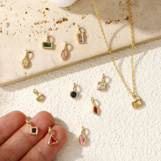 Изображение 2 ШТ Экологичный Латунь+ Искусственный Циркон Камень рождения Подвески 14K настоящее золото с покрытием геометрический