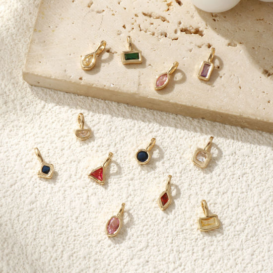 Изображение 2 ШТ Экологичный Латунь+ Искусственный Циркон Камень рождения Подвески 14K настоящее золото с покрытием геометрический