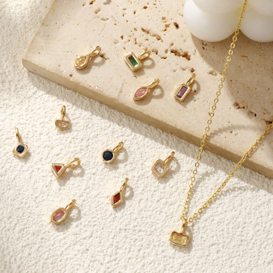 Изображение 2 ШТ Экологичный Латунь+ Искусственный Циркон Камень рождения Подвески 14K настоящее золото с покрытием геометрический