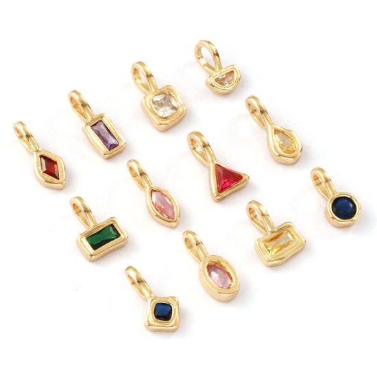 Изображение 2 ШТ Экологичный Латунь+ Искусственный Циркон Камень рождения Подвески 14K настоящее золото с покрытием геометрический