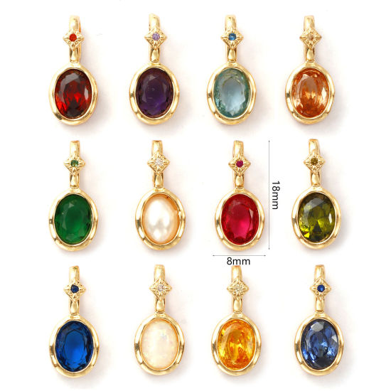 Изображение 1 ШТ Экологичный Латунь+ Искусственный Циркон Камень рождения Подвески 14K настоящее золото с покрытием Овальные 18мм x 8мм