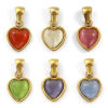 Picture of Eco-friendly PVD Vacuum Plating 304 Stainless Steel Valentine's Day Charm Pendant 18K Real Gold Plated Heart Cat's Eye Imitation 19mm x 10.5mm