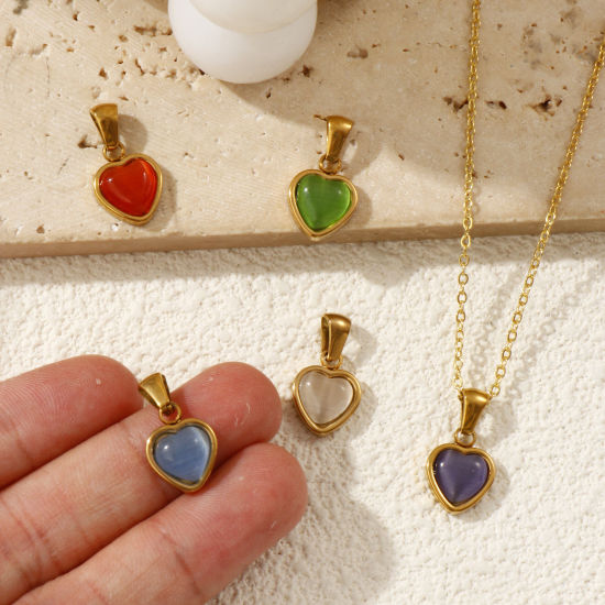 Изображение 2 ШТ Экологичное вакуумное PVD-покрытие 304 Нержавеющая Сталь День святого Валентина Подвески 18K настоящее золото с покрытием Сердце Цимофана Имитация 19мм x 10.5мм