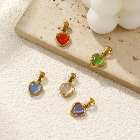 Изображение 2 ШТ Экологичное вакуумное PVD-покрытие 304 Нержавеющая Сталь День святого Валентина Подвески 18K настоящее золото с покрытием Сердце Цимофана Имитация 19мм x 10.5мм