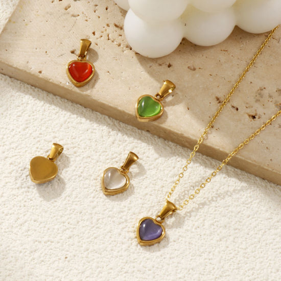 Изображение 2 ШТ Экологичное вакуумное PVD-покрытие 304 Нержавеющая Сталь День святого Валентина Подвески 18K настоящее золото с покрытием Сердце Цимофана Имитация 19мм x 10.5мм