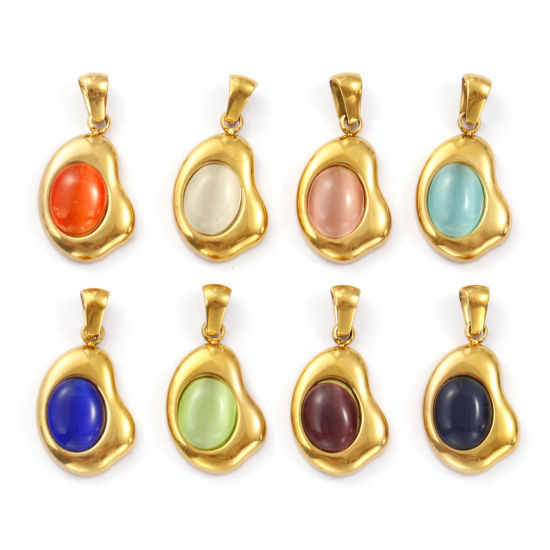 Изображение 2 ШТ Экологичное вакуумное PVD-покрытие 304 Нержавеющая Сталь Подвески 18K настоящее золото с покрытием Бесформенный Цимофана Имитация 28мм x 14.5мм