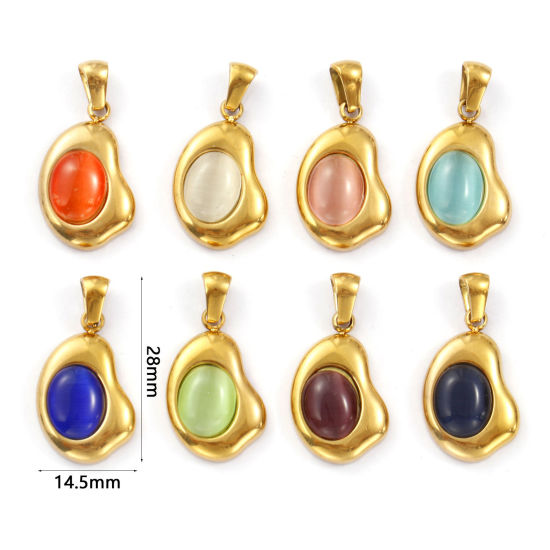 Изображение 2 ШТ Экологичное вакуумное PVD-покрытие 304 Нержавеющая Сталь Подвески 18K настоящее золото с покрытием Бесформенный Цимофана Имитация 28мм x 14.5мм