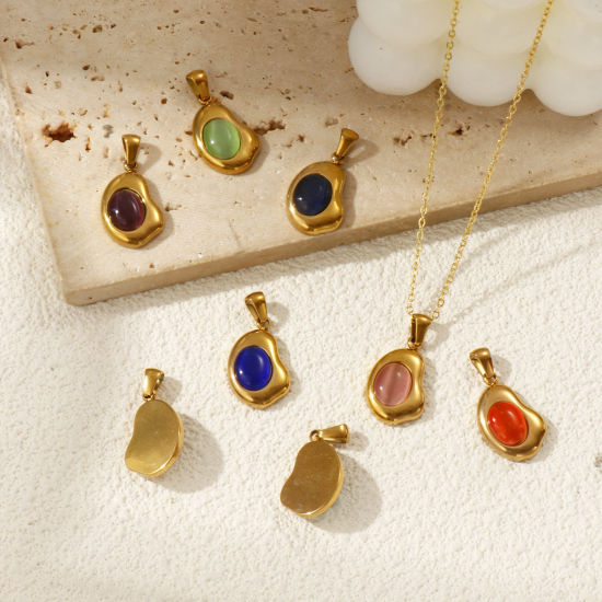 Изображение 2 ШТ Экологичное вакуумное PVD-покрытие 304 Нержавеющая Сталь Подвески 18K настоящее золото с покрытием Бесформенный Цимофана Имитация 28мм x 14.5мм