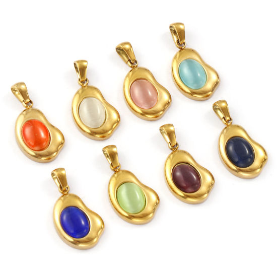 Изображение 2 ШТ Экологичное вакуумное PVD-покрытие 304 Нержавеющая Сталь Подвески 18K настоящее золото с покрытием Бесформенный Цимофана Имитация 28мм x 14.5мм