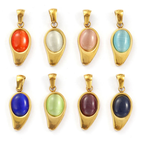 Изображение 2 ШТ Экологичное вакуумное PVD-покрытие 304 Нержавеющая Сталь Подвески 18K настоящее золото с покрытием водяная капля Цимофана Имитация 28мм x 11мм