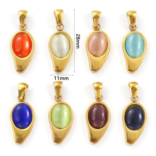 Изображение 2 ШТ Экологичное вакуумное PVD-покрытие 304 Нержавеющая Сталь Подвески 18K настоящее золото с покрытием водяная капля Цимофана Имитация 28мм x 11мм