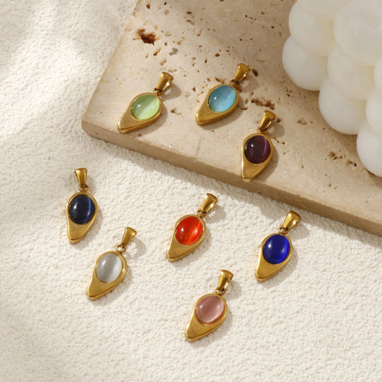 Изображение 2 ШТ Экологичное вакуумное PVD-покрытие 304 Нержавеющая Сталь Подвески 18K настоящее золото с покрытием водяная капля Цимофана Имитация 28мм x 11мм