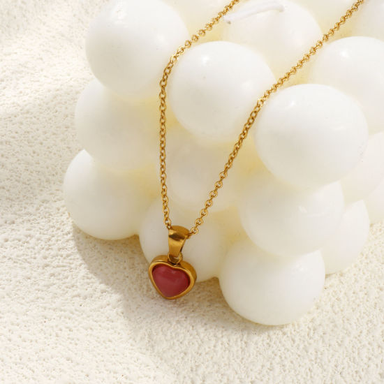 Picture of 18K Real Gold Plated Link Cable Chain Geometric Pendant Charm Necklace, 304 Stainless Steel 45cm(17.7") + 5cm(2"), For Women, Cat's Eye Imitation, Exquisite Dainty Gift, Eco-friendly PVD Vacuum Plating