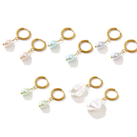 1 Paire Boucles d'Oreilles Créoles Exquis en 304 Acier Inoxydable & Acrylique Placage Sous Vide Écologique Sucré & Mignon Doré Imitation Perles Cadeau Pour Femmes