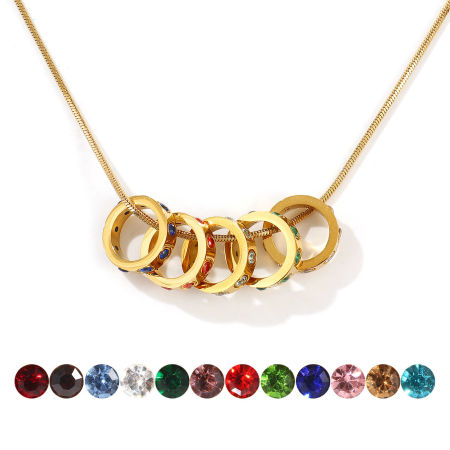 18K настоящее золото с покрытием квадратная змеевидная цепь Кольцо Ожерелье с подвеской, 304 Нержавеющая Сталь & Циркон 45см + 5см, Для женщин, Камень рождения Стильный подарок, Экологичное вакуумное PVD-покрытие, 1 ШТ