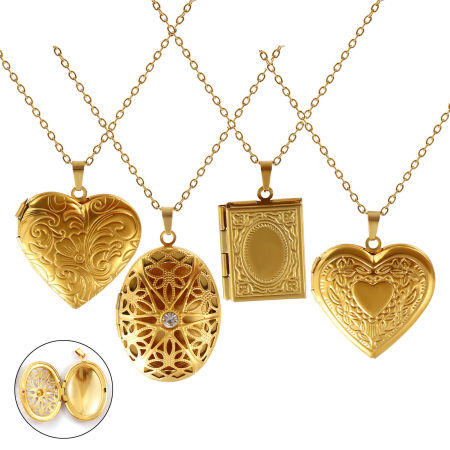 18K Echtgold plattiert Kreuz Gliederketten Anhänger Halskette, 304 Edelstahl 45cm + 5cm, Für Frauen, Zum Öffnen, Bilderrahmen Medaillon Retro Geschenk, Umweltfreundliche PVD-Vakuumbeschichtung