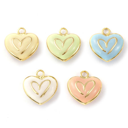 1 Unidad Respetuoso del Medio Ambiente Latón día de San Valentín Colgantes 18K Oro Real Chapado Esmalte Corazón Esmalte de Doble Cara 21mm x 20mm