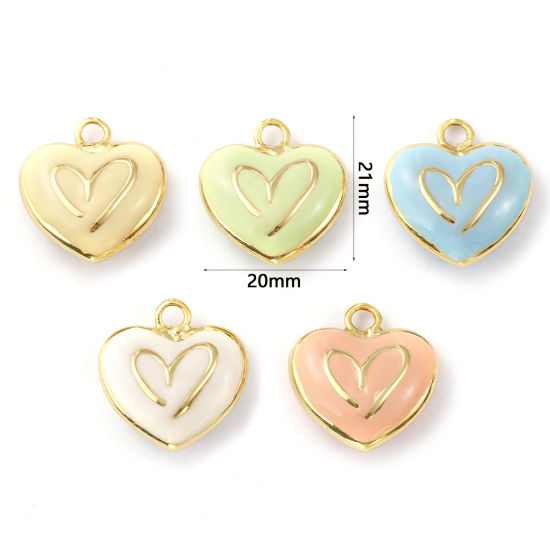 Изображение 1 ШТ Экологичный Латунь День святого Валентина Подвески 18K настоящее золото с покрытием С Эмалью Сердце Двусторонняя эмаль 21мм x 20мм