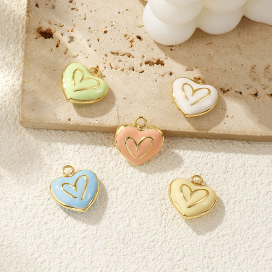 Изображение 1 ШТ Экологичный Латунь День святого Валентина Подвески 18K настоящее золото с покрытием С Эмалью Сердце Двусторонняя эмаль 21мм x 20мм
