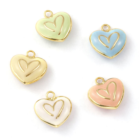 Изображение 1 ШТ Экологичный Латунь День святого Валентина Подвески 18K настоящее золото с покрытием С Эмалью Сердце Двусторонняя эмаль 21мм x 20мм
