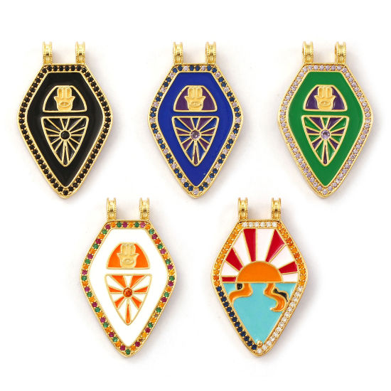 Immagine di 1 Pz Ecologico Ottone Ciondoli Pendenti 18K Vero Oro Placcato Smalto Pentagono 3.5cm x 2.1cm