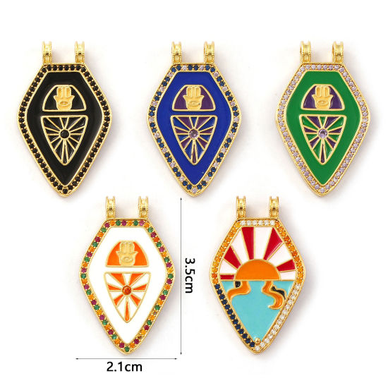 Immagine di 1 Pz Ecologico Ottone Ciondoli Pendenti 18K Vero Oro Placcato Smalto Pentagono 3.5cm x 2.1cm