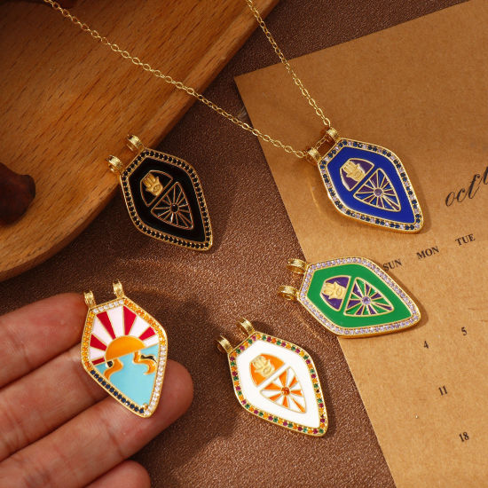 Immagine di 1 Pz Ecologico Ottone Ciondoli Pendenti 18K Vero Oro Placcato Smalto Pentagono 3.5cm x 2.1cm