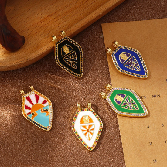 Immagine di 1 Pz Ecologico Ottone Ciondoli Pendenti 18K Vero Oro Placcato Smalto Pentagono 3.5cm x 2.1cm