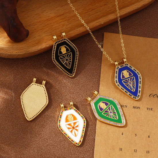Immagine di 1 Pz Ecologico Ottone Ciondoli Pendenti 18K Vero Oro Placcato Smalto Pentagono 3.5cm x 2.1cm