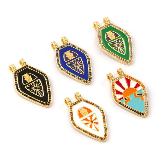 Immagine di 1 Pz Ecologico Ottone Ciondoli Pendenti 18K Vero Oro Placcato Smalto Pentagono 3.5cm x 2.1cm