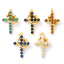 Picture of Eco-friendly Brass & Cubic Zirconia Religious Charms 18K Real Gold Plated Cross Crown Micro Pave 29mm x 18mm