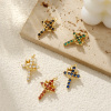 Imagen de 1 Unidad Respetuoso del Medio Ambiente Latón (sin cadmio)+ Circón Artificial Religión Colgantes 18K Oro Real Chapado Cruz Corona Micro Pave 29mm x 18mm