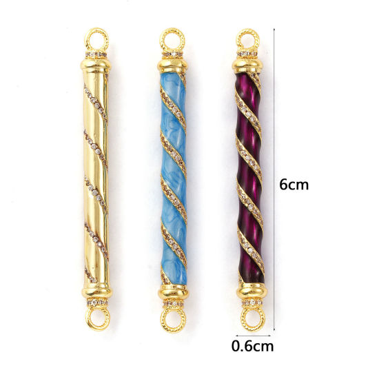 Immagine di 1 Pz Ecologico Ottone Pendenti Charms Connettori 18K Vero Oro Placcato Cilindrico Micro Spianare Trasparente Cubic Zirconiae 6cm x 0.6cm