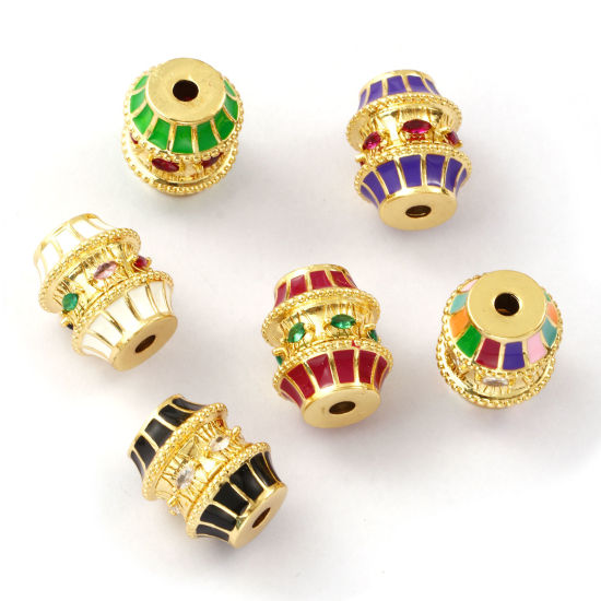 Bild von Umweltfreundlich Messing + Kubisch Zirkonia Perlen zur DIY-Schmuckherstellung 18K Echtgold plattiert Trommel Emaille 19mm x 16mm, Loch: ca. 3mm