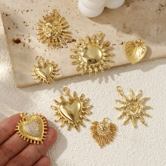 Immagine di 1 Pz Ecologico Ottone Ciondoli Pendenti 18K Vero Oro Placcato Ex Voto Cuore