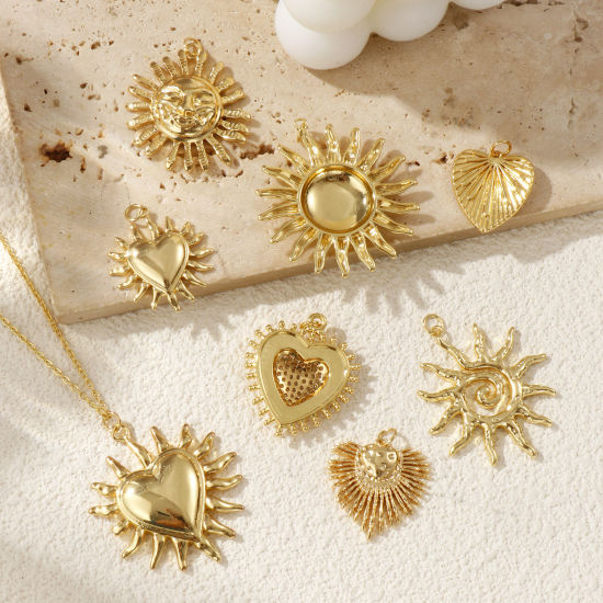 Immagine di 1 Pz Ecologico Ottone Ciondoli Pendenti 18K Vero Oro Placcato Ex Voto Cuore