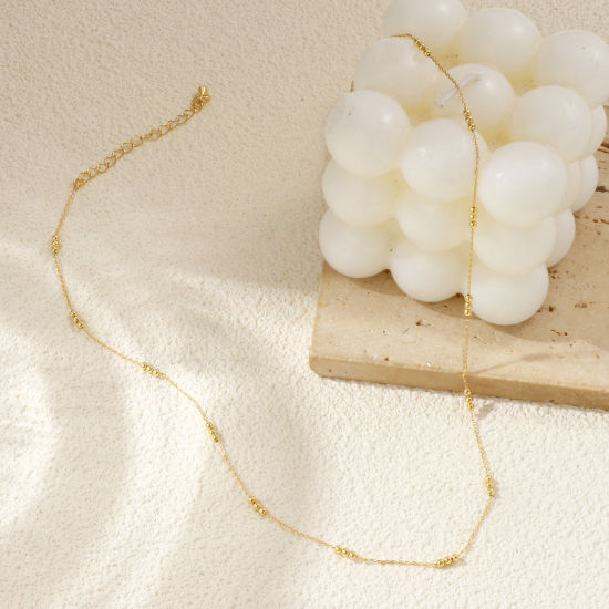 Picture of Real Gold Plated Link Cable Chain Necklace, Brass 40cm(15.7") + 5cm(2"), For Women, Minimalist Exquisite Gift, Eco-friendly